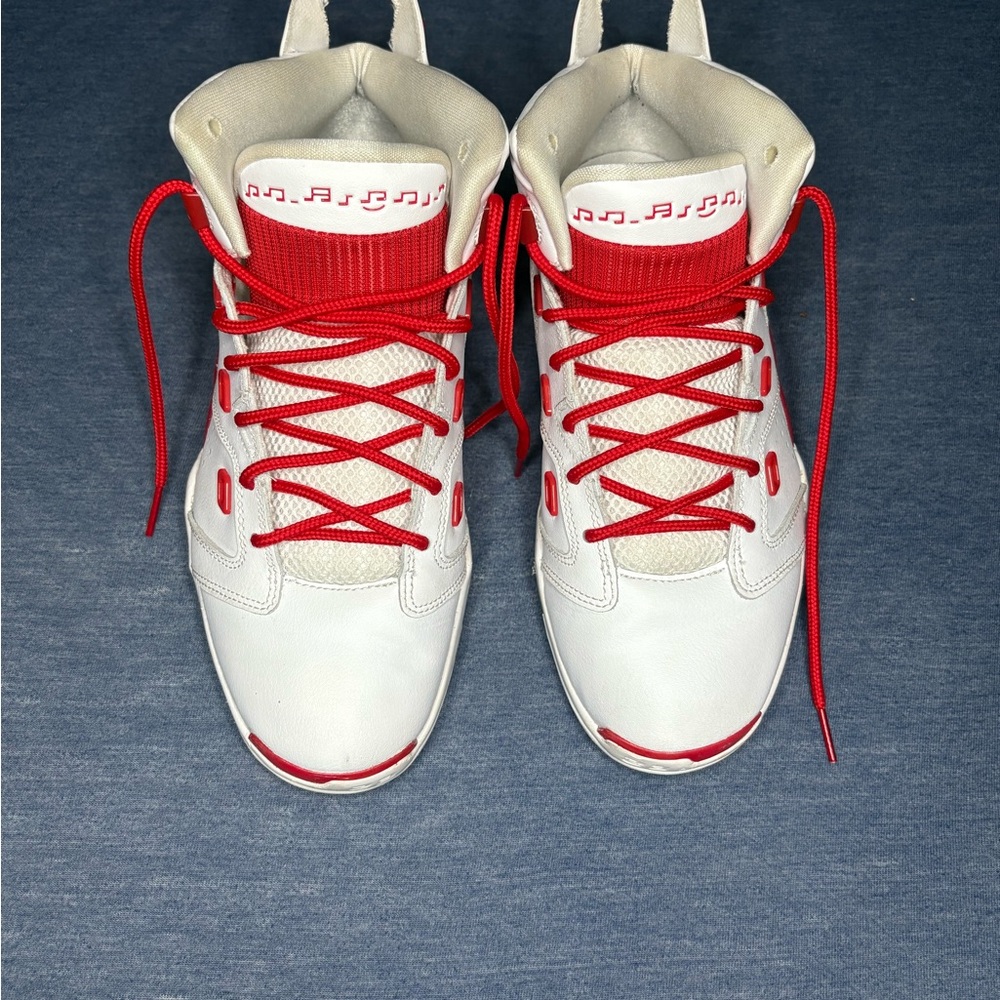Jordan White and Red High-Top Sneakers